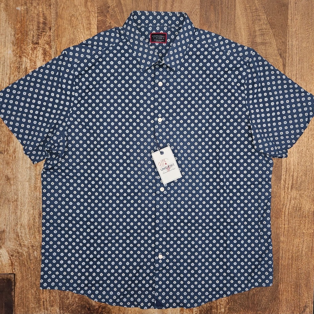 UNTUCKit Flores Button Shirt Men XXL Navy Blue Floral Short Sleeve Preppy Casual